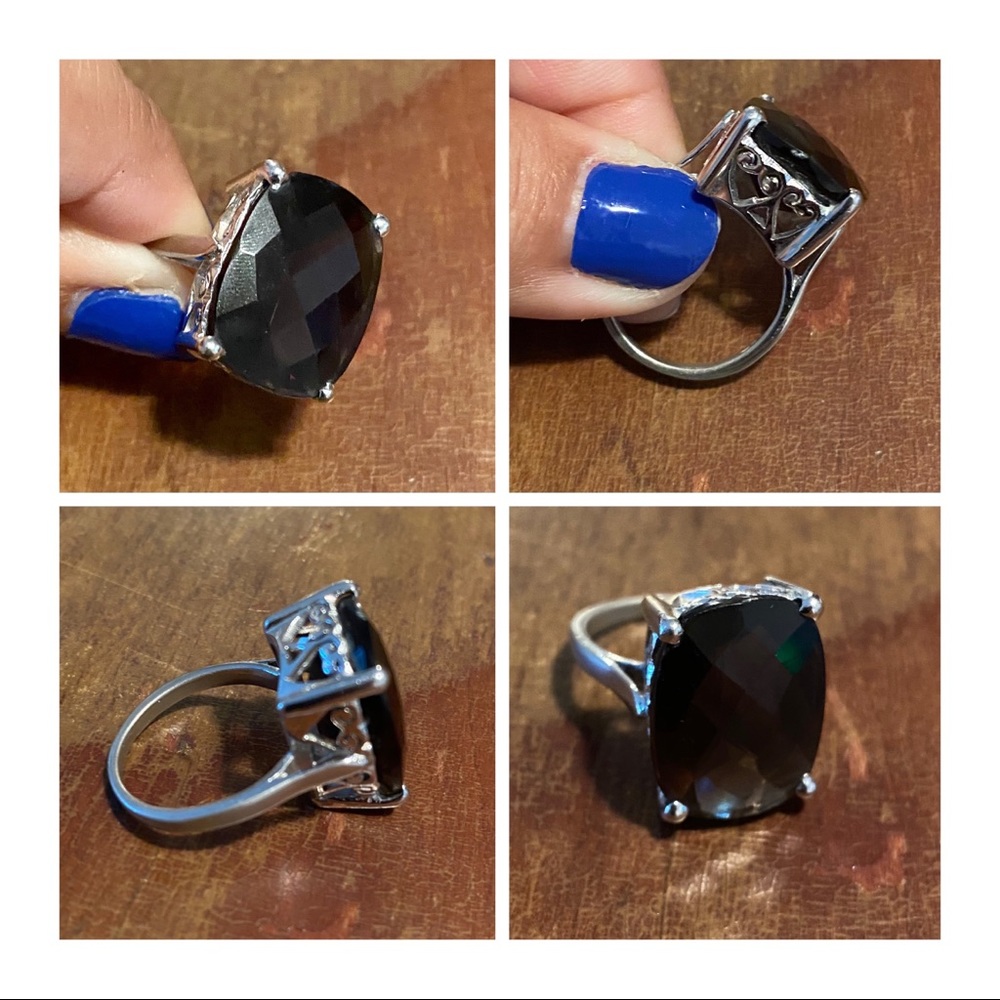 Vintage Eatste Ring, Heart Detail, Silver, Size 8